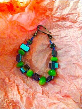 Artisan Green Mother of Pearl & Sterling Silver Bracelet (pre-owned)